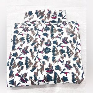 Meister Vintage Skier Print White Cotton Turtleneck Top Size L